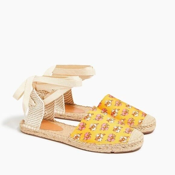J. Crew factory Printed canvas ankle-wrap espadrille sandals orange/pink NWB - Picture 1 of 6